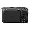 Back view of a Nikon digital camera showing the LCD cover closed and the right-side control cluster (OK button, menu, playback icons).
