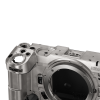 Close-up of a silver Nikon camera body with the lens mount exposed and mounting area visible.