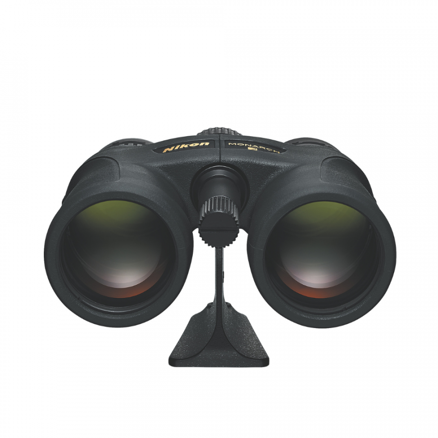 137696_2-900x900-1png | Kounio.gr Black Nikon binoculars facing forward, mounted on a stand with the central focusing knob visible.