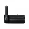 Camera with a vertical battery grip attached on the right side, shown from the side view