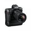Nikon Z-series mirrorless camera with a large zoom lens attached.