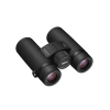 Black Nikon binoculars with a central focus wheel and two eyepieces, shown at an angled view