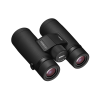 Black Nikon Monarch 7 binoculars with central focusing wheel, angled front view (10x42).