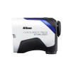 Nikon Coolshot Pro II Stabilized golf rangefinder in white with blue and black accents