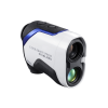 Compact CoolShot Pro II stabilized rangefinder with black and white housing and dual lenses on white background