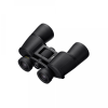 Black Nikon binoculars with a central focusing wheel, photographed at an angle for viewing.