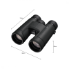 Nikon binoculars with dimension lines: 150mm long, 130mm wide, and 55mm tall.