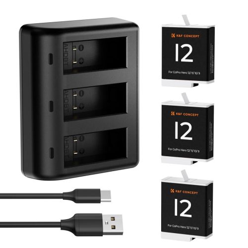 K&F Concept Πακέτο 3 Μπαταριών Enduro 1730mAh & Φορτιστής 3 θέσεων με LED για GoPro Hero 12/11/10/9 (KF28.0032V1)