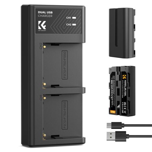 K&F Concept Σετ 2 Μπαταριών NP-F550 2200mAh με Διπλό Φορτιστή LCD (KF28.0046)