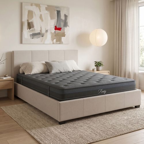Κρεβάτι με στρώμα και αποθηκευτικό χώρο Norse-Resty pakoworld ύφασμα εκρού 160x200εκ