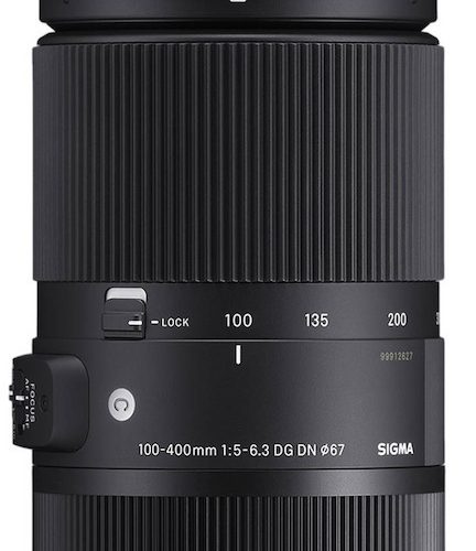 Sigma 100-400mm telephoto zoom lens with textured focus and zoom rings, for mirrorless cameras, black