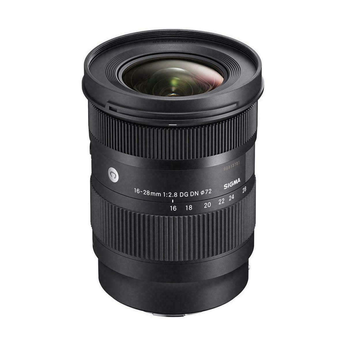Sigma 16-28mm f/2.8 DG DN lens for mirrorless cameras, black with ribbed zoom rings