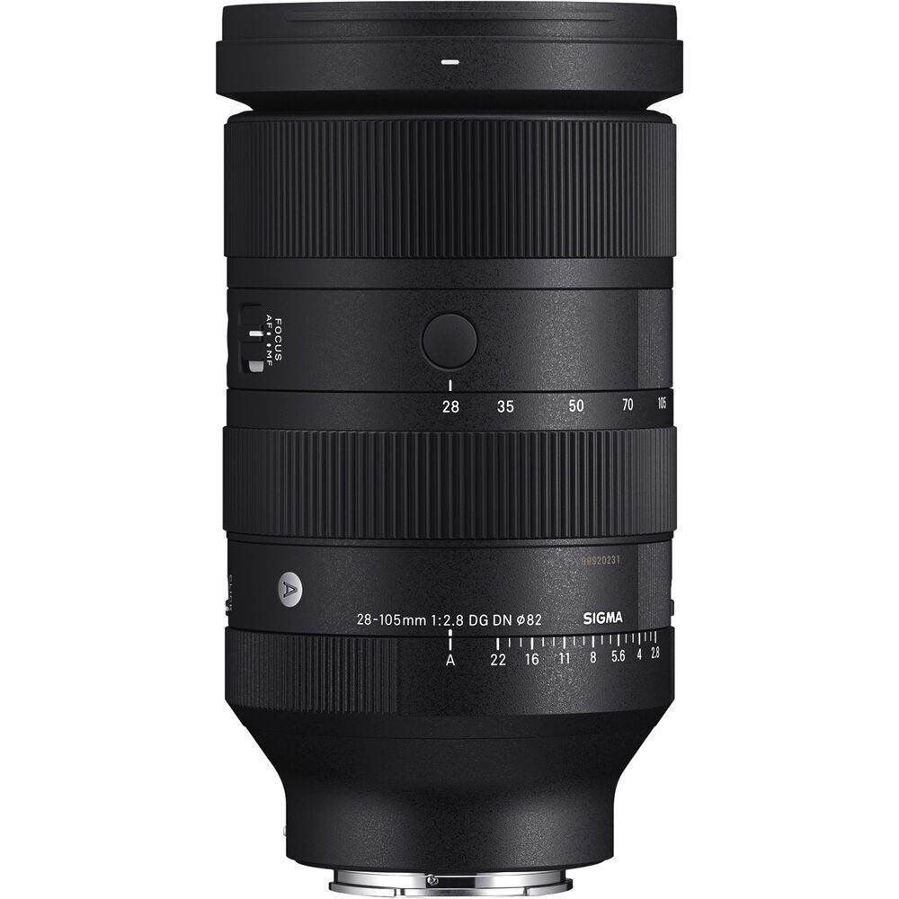 Sigma 28-105mm f/2.8 DG DN camera zoom lens with focus and distance markings visible