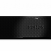 Black Sonos wireless speaker/bar with a perforated metal grille and the SONOS logo on the front.