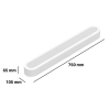 White Sonos soundbar, 750 mm long, 105 mm wide, 65 mm high, shown diagonally on a white background.
