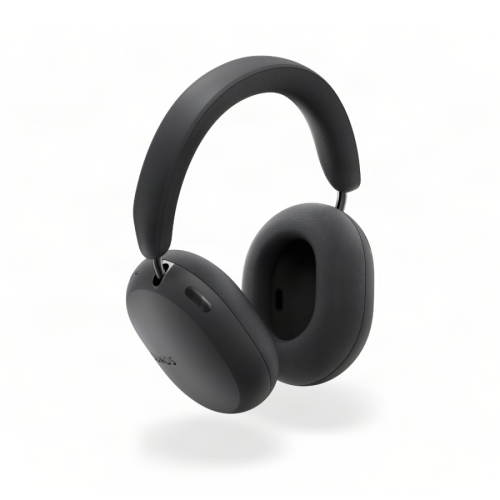 Black over-ear headphones with cushioned ear pads on a white background, product photo display