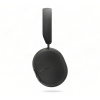 Black wireless over-ear headphones with a tall microphone boom above the right ear cup, branding visible on the ear cup.