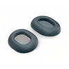 Pair of dark blue oval headphone ear cushions with inner gray mesh, shown from above for over-ear use.
