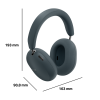 Over-ear headphones in dark blue, shown at an angle with dimension lines: height 193 mm, width 163 mm, depth 90.8 mm.
