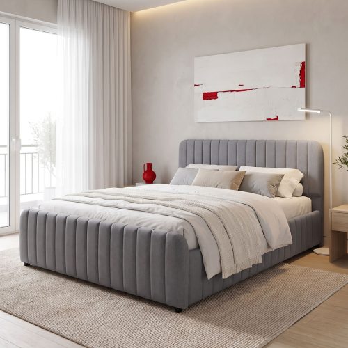 Κρεβάτι Myrelia pakoworld ύφασμα γκρι 150x200εκ
