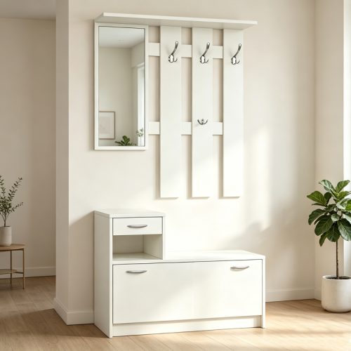 Έπιπλο εισόδου Jentia pakoworld με καθρέπτη λευκό MDF 100x24x186εκ