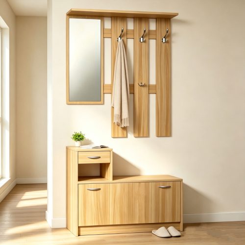 Έπιπλο εισόδου Jentia pakoworld  με καθρέπτη sonoma MDF 100x24x186εκ