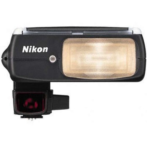 Nikon external speedlight flash unit with swivel head and beige flash diffuser, black body